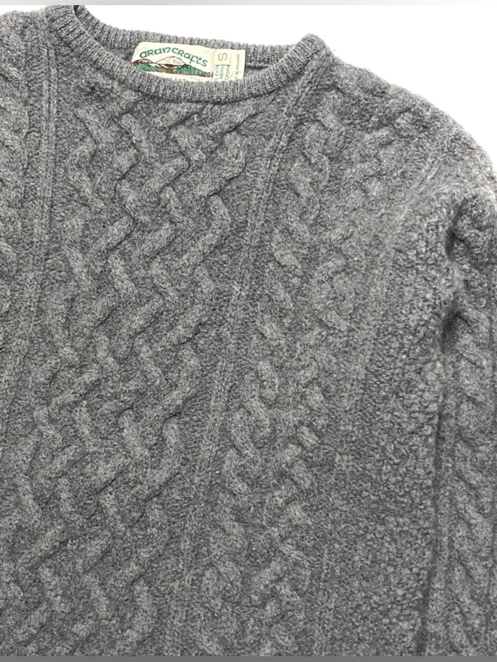Vintage Aran Crafts Cable Knit Fisherman Sweater Merino Wool & Cashmere Ireland